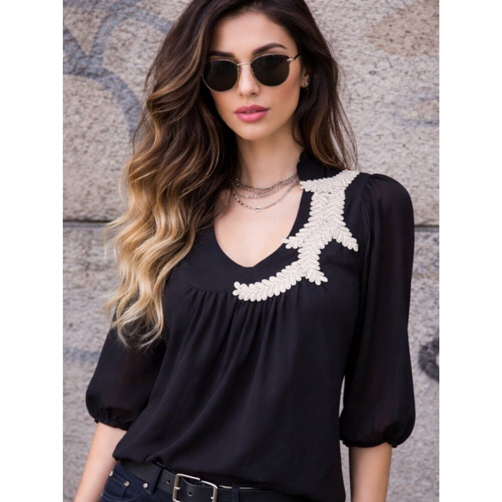Twelfth Street by Cynthia Vincent 100% Silk Embellished Sheer Flowy Tunic Top S